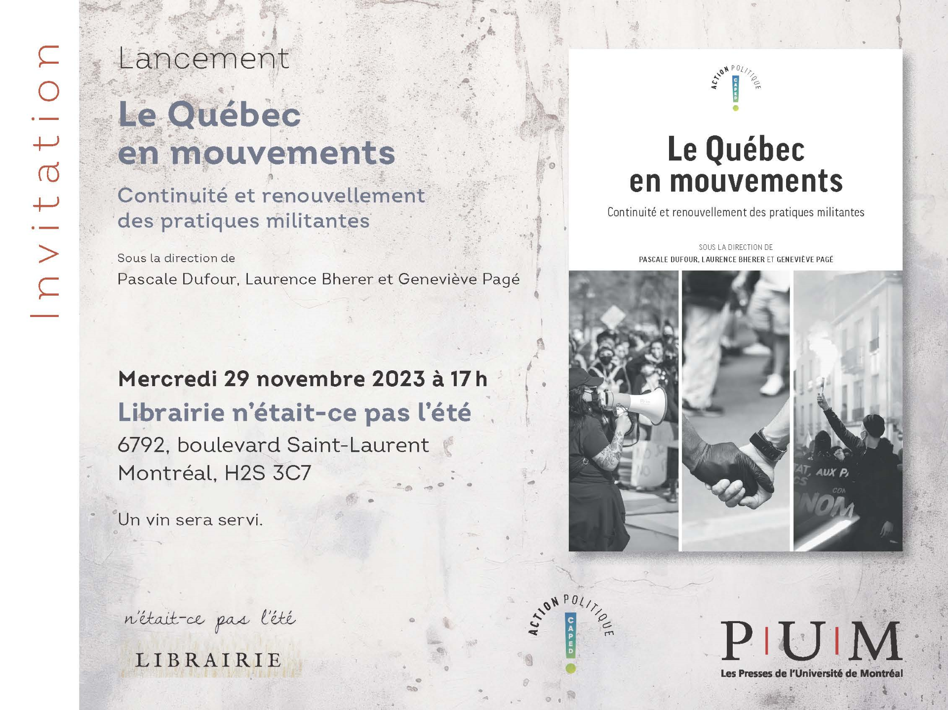 Release of the book Le Québec en mouvements, to which 3 Chair members contributed 2 chapters!